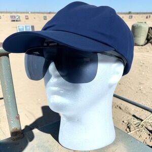 Vtg Winchester Shooting Range Hat Cap Blue Adjustable Built In Glasses Hunting